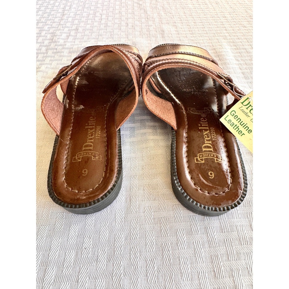 Drexlite Vintage Leather Slide Sandals Womens 6 Brown Boho Buckle 173290 - Picture 5 of 9
